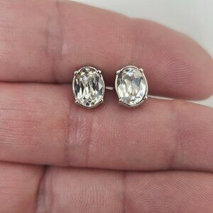 Vintage Swan Signed Swarovski Crystal Silver Tone Oval Stud Pierced Earrings